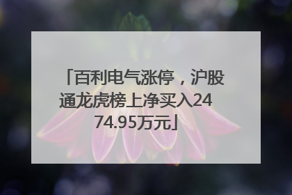 百利电气涨停，沪股通龙虎榜上净买入2474.95万元