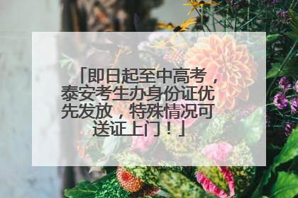 即日起至中高考，泰安考生办身份证优先发放，特殊情况可送证上门！