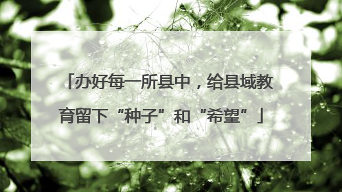 办好每一所县中，给县域教育留下“种子”和“希望”